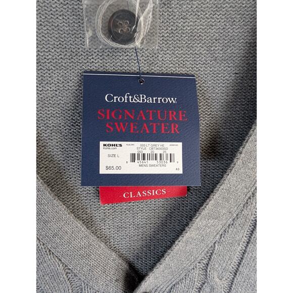 NEW Croft & Barrow Cardigan Mens Large Gray Signature Sweater Grandpa - Picture 12 of 16